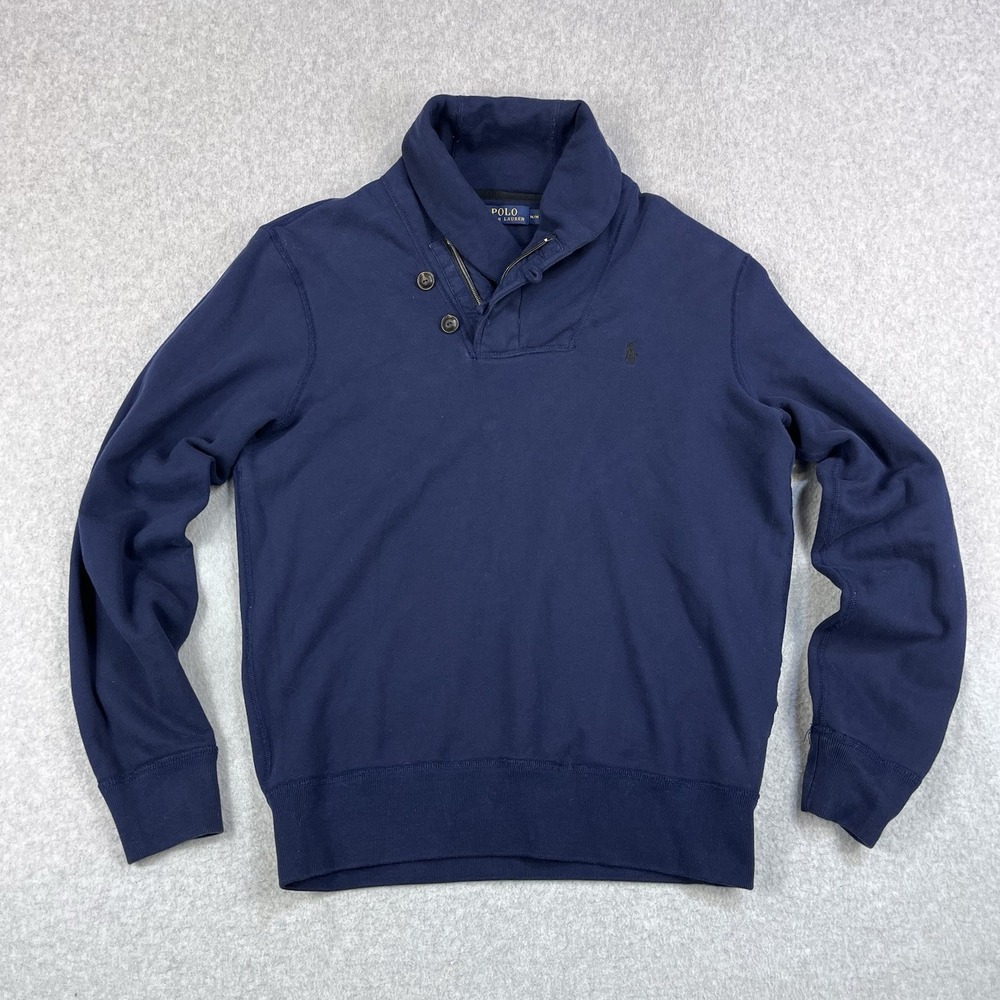 Vintage Polo Ralph Lauren Navy Shawl Collar Sweater Men's Medium Soft Cotton
